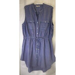 Hint of Blush Women’s Shirt Dress 2X Blue Pink Stripe Sleeveless Button Cotton